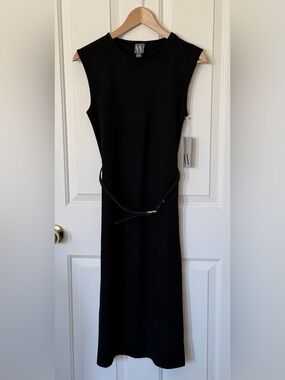 Worthington Black Sleeveless Midi Dress with Slim Belt 6 petite